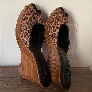 Apt 9 Slip On Sandals Size 9 Animal Print Black Brown Peep Toe Coquettecore Sexy